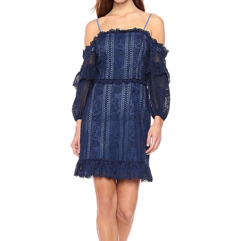 Parker Irma Navy Off Shoulder Lace Dress 6